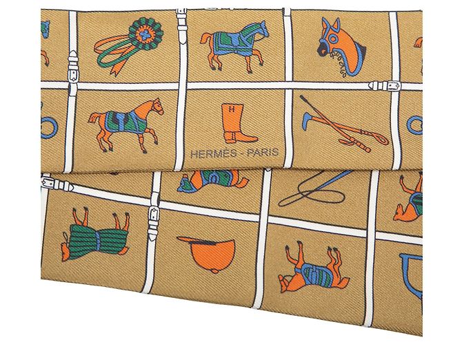 Lenço Twilly de seda Hermès Brown Couvertures et Tenues de Jour Marrom Castanho claro - vista 4