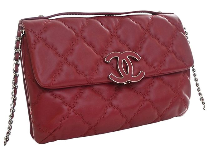 Chanel Red CC Quilted Calfskin Double Stitch Hamptons Flap Rosso - vista 2