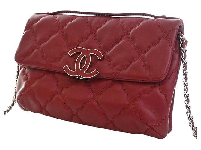 Chanel Red CC Quilted Calfskin Double Stitch Hamptons Flap Rosso - vista 3