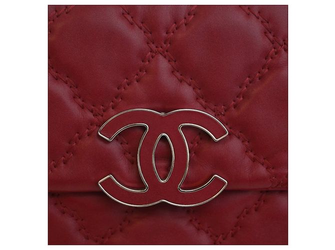 Chanel Red CC Quilted Calfskin Double Stitch Hamptons Flap Rosso - vista 8