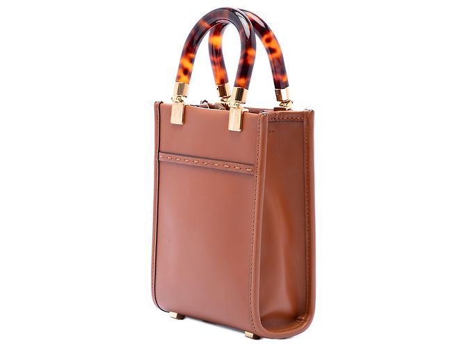 Fendi Borsa Tote Mini in Pelle Marrone Sunshine - vista 2
