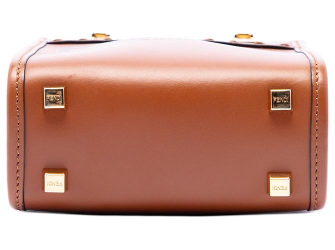 Fendi Borsa Tote Mini in Pelle Marrone Sunshine - vista 3