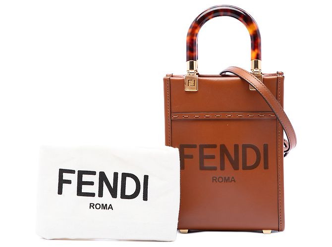 Fendi Borsa Tote Mini in Pelle Marrone Sunshine - vista 7