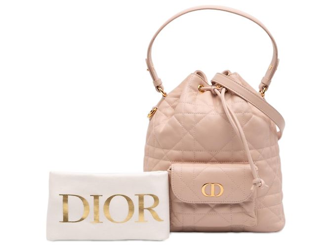 Borsa a secchiello Macrocannage Caro in agnello marrone Small di Dior Carne - vista 7