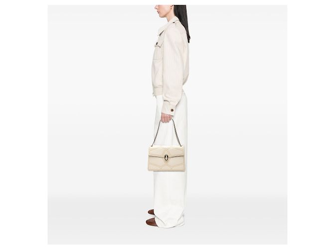 Bulgari Bvlgari Beige Studded Leather Diamond Blast Serpenti Forever Crossbody - vista 7