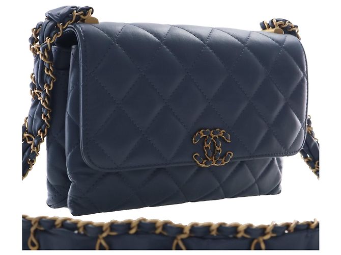 Chanel Blue Medium Quilted Calfskin 19 Flap Blu scuro - vista 2