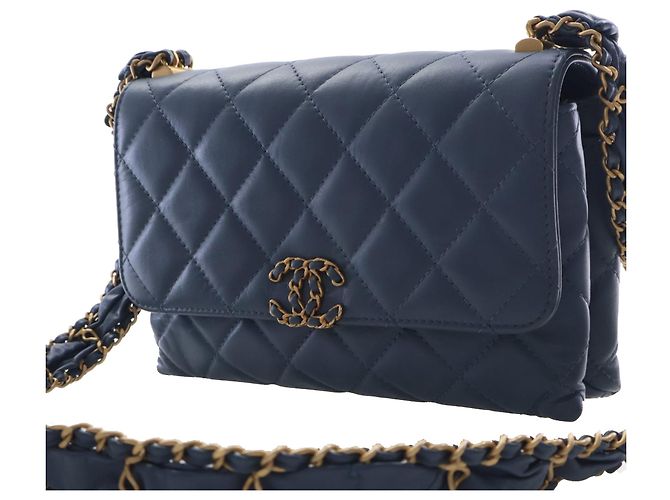 Chanel Blue Medium Quilted Calfskin 19 Flap Blu scuro - vista 3