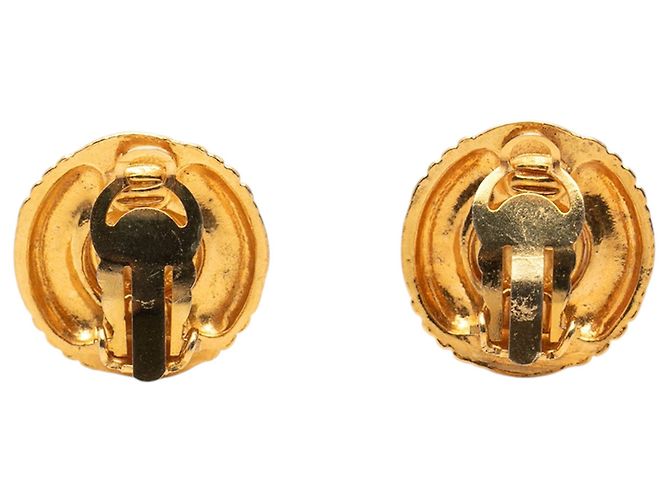 Orecchini a clip Chanel Gold CC placcati oro trapuntati e perle finte D'oro - vista 2