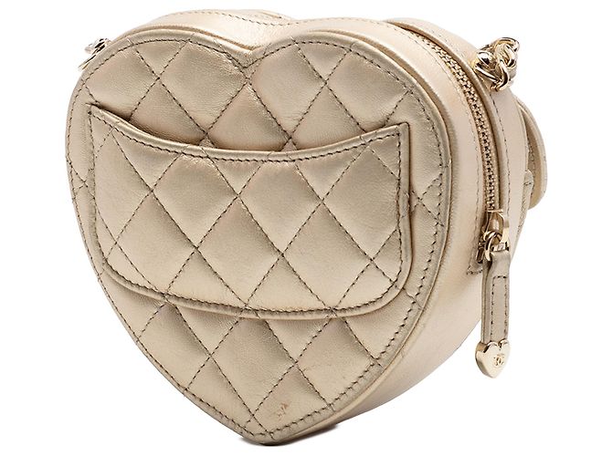 Chanel Gold Mini Metallic Lambskin CC in Love Heart Crossbody - vista 2