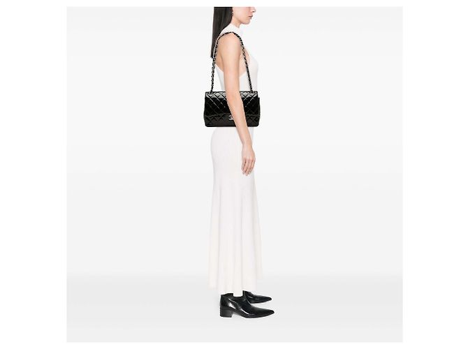 Chanel Black Jumbo Classic Patent Double Flap Nero - vista 7