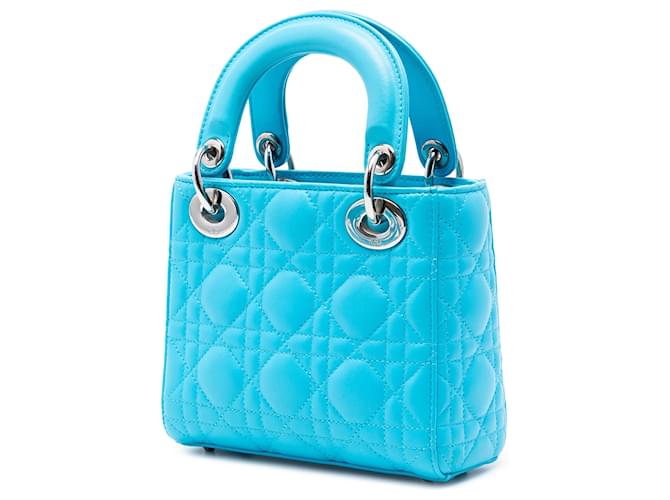Lady Dior Mini aus blauem Lambskin Cannage - Ansicht 2
