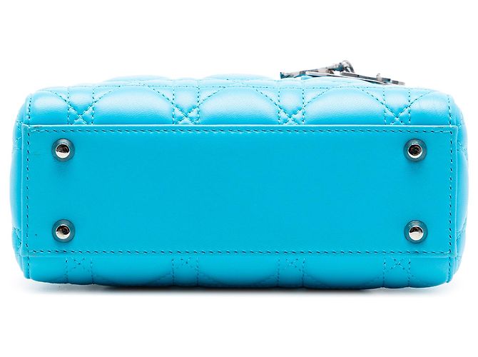 Lady Dior Mini aus blauem Lambskin Cannage - Ansicht 3