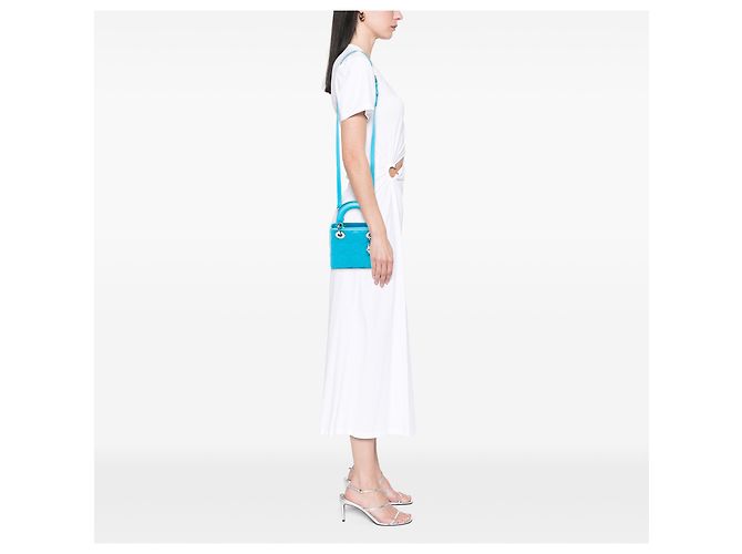 Lady Dior Mini aus blauem Lambskin Cannage - Ansicht 6