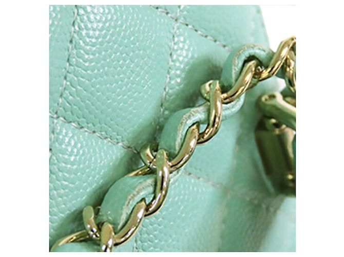 Vanity Case Chanel Green Small CC Caviar con Manico e Catena Verde Verde chiaro - vista 12