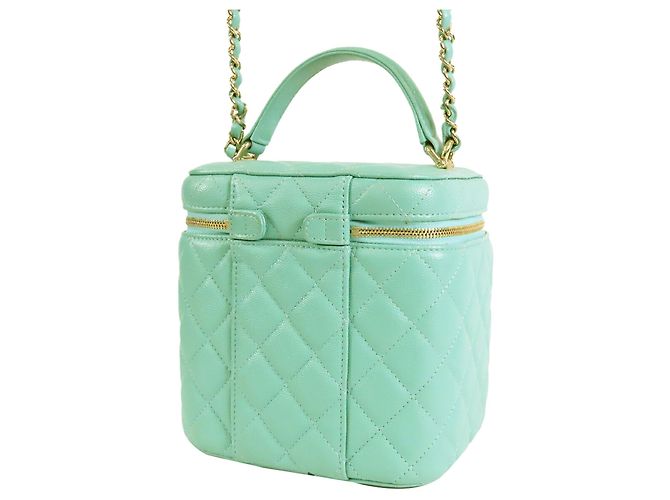 Vanity Case Chanel Green Small CC Caviar con Manico e Catena Verde Verde chiaro - vista 2