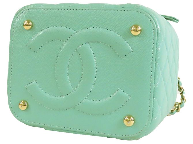 Vanity Case Chanel Green Small CC Caviar con Manico e Catena Verde Verde chiaro - vista 3