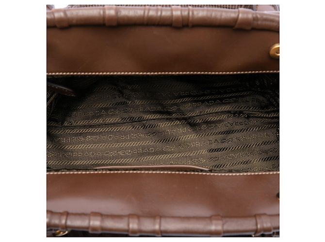 Tote in nappa goffrata e tessuto marrone Prada Marrone scuro - vista 4