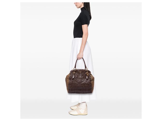 Tote in nappa goffrata e tessuto marrone Prada Marrone scuro - vista 6