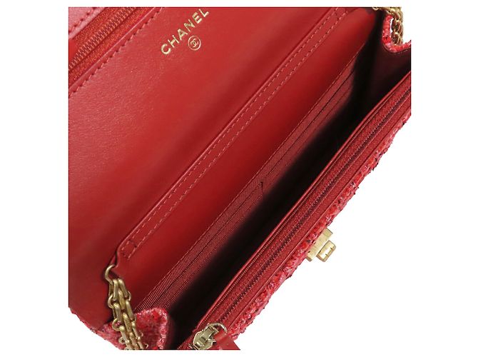 Wallet On Chain Portafoglio con catena Chanel Red Quilted Tweed Reissue 2.55 Rosso - vista 4