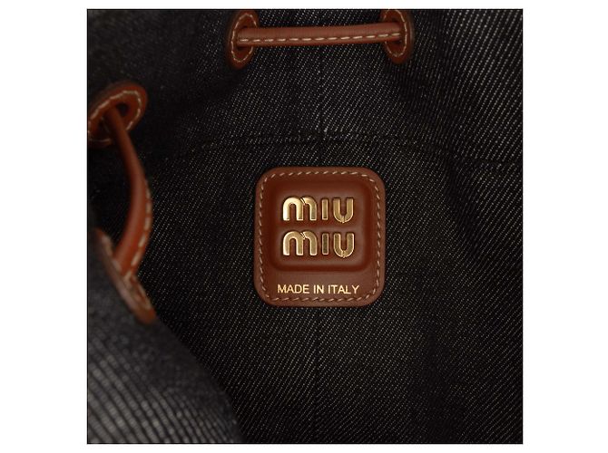 Borsa bucket Miu Miu in denim blu con logo Blu navy - vista 5