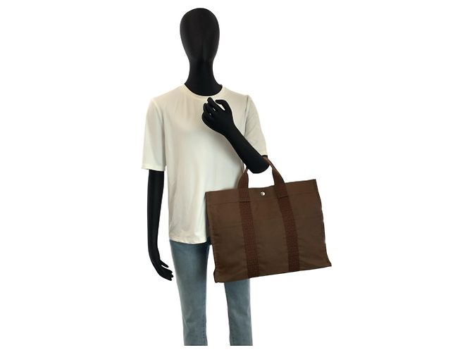 Hermès Borsa Tote Hermes Herline Brown Polyamide Marrone - vista 7