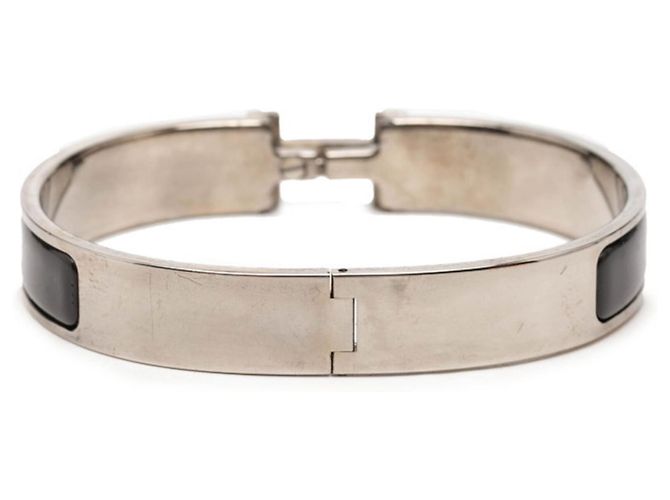 Hermès Bracciale rigido in smalto Hermes Click H TGM Logo Nero Argento - vista 3