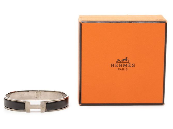 Hermès Bracciale rigido in smalto Hermes Click H TGM Logo Nero Argento - vista 6