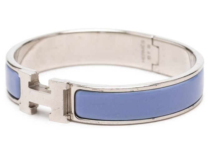Hermès Click H PM Emaille-Armband mit Logo Silber Blau - Ansicht 2