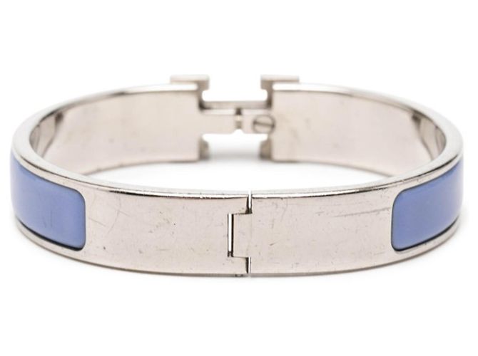 Hermès Click H PM Emaille-Armband mit Logo Silber Blau - Ansicht 3