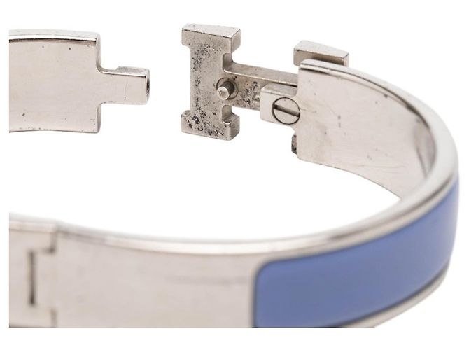Hermès Click H PM Emaille-Armband mit Logo Silber Blau - Ansicht 4