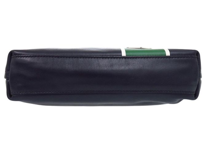 Prada Leather Triangle Logo Shoulder Bag Green Navy blue - view 3