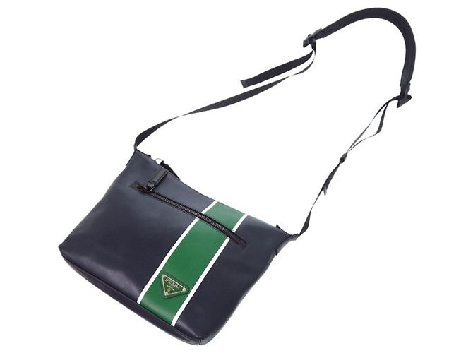 Prada Leather Triangle Logo Shoulder Bag Green Navy blue - view 5