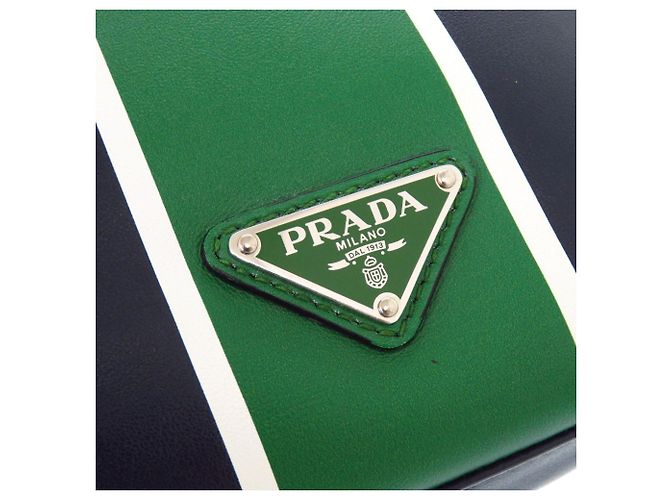 Prada Leather Triangle Logo Shoulder Bag Green Navy blue - view 7