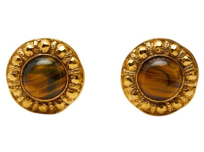 Chanel Clip-Ohrringe braun und Gold Golden - Ansicht 2