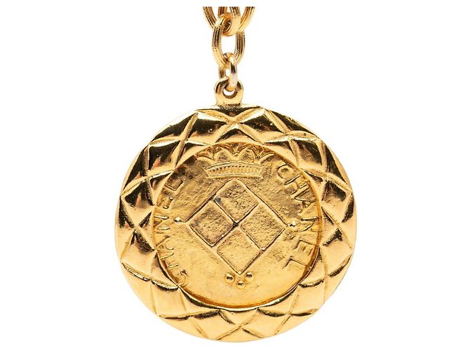 Chanel Coco Mark Löwenmotiv Matelassé-Kettenanhänger-Halskette Golden - Ansicht 2