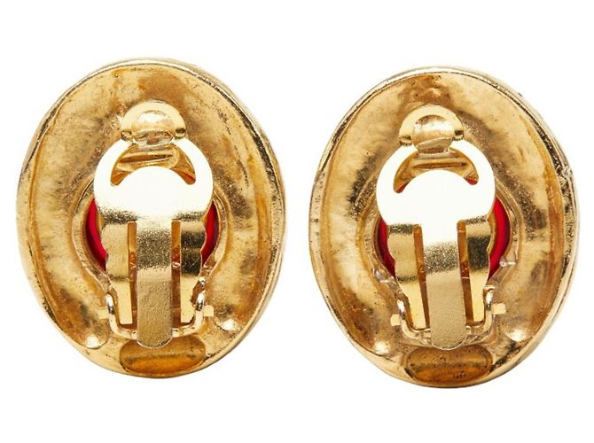 Pendientes de clip Chanel Coco Mark Gripoir Rhinestone Roja Dorado - vista 3