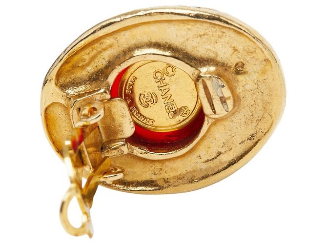 Pendientes de clip Chanel Coco Mark Gripoir Rhinestone Roja Dorado - vista 4