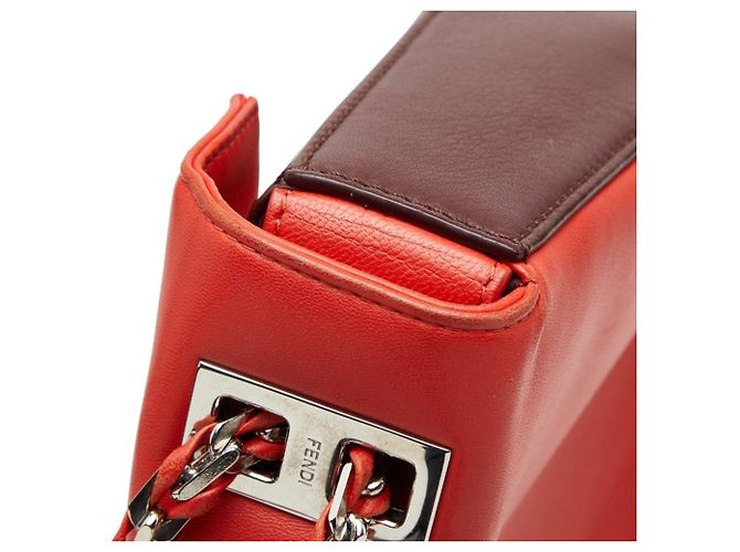 Borsa a tracolla con catena Fendi in pelle Bordeaux Rosso Bordò - vista 9