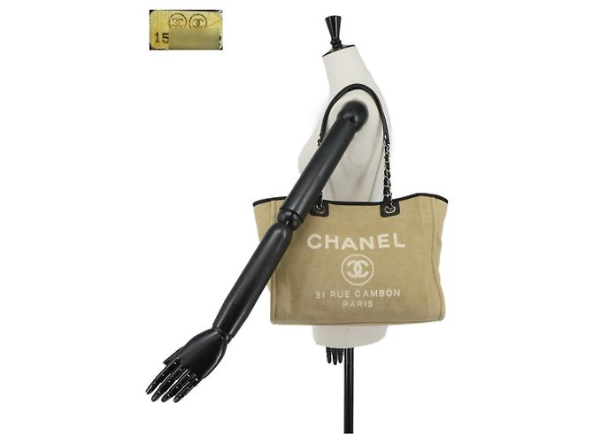 Borsa Tote con Catena Chanel Deauville MM Nero Beige - vista 10
