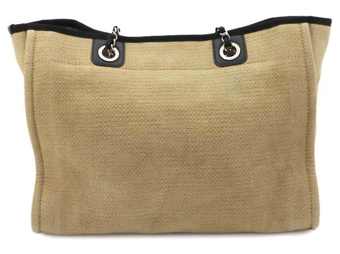 Borsa Tote con Catena Chanel Deauville MM Nero Beige - vista 2