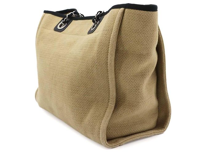 Borsa Tote con Catena Chanel Deauville MM Nero Beige - vista 3