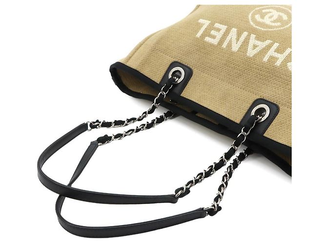 Borsa Tote con Catena Chanel Deauville MM Nero Beige - vista 5