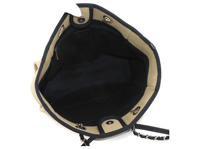 Borsa Tote con Catena Chanel Deauville MM Nero Beige - vista 6