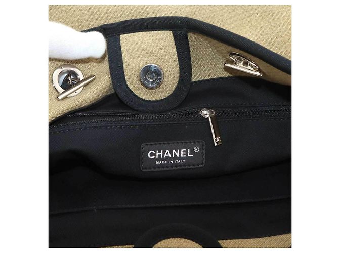 Borsa Tote con Catena Chanel Deauville MM Nero Beige - vista 7