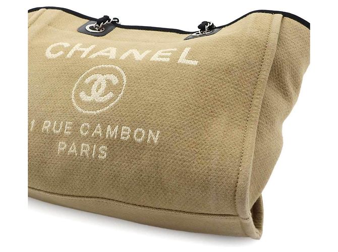 Borsa Tote con Catena Chanel Deauville MM Nero Beige - vista 9