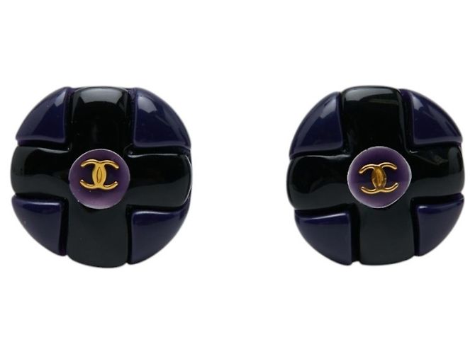 Timeless Orecchini a clip Chanel Vintage Coco Mark Nero D'oro Blu navy - vista 2
