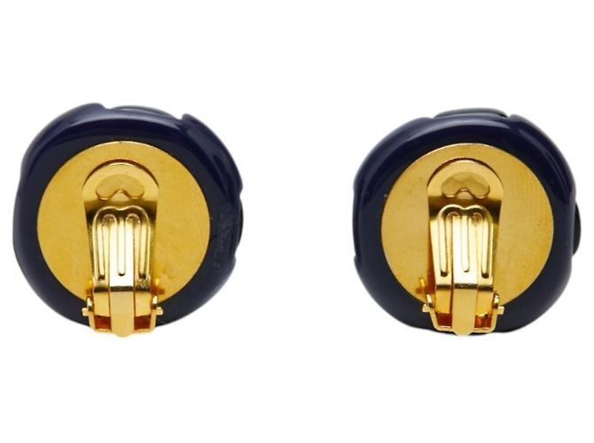 Timeless Orecchini a clip Chanel Vintage Coco Mark Nero D'oro Blu navy - vista 3