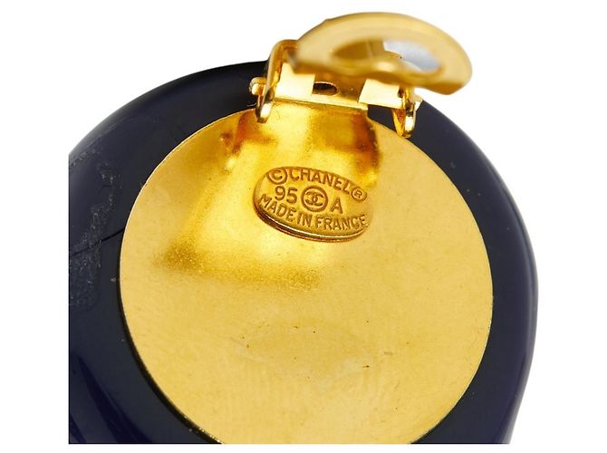 Timeless Orecchini a clip Chanel Vintage Coco Mark Nero D'oro Blu navy - vista 4