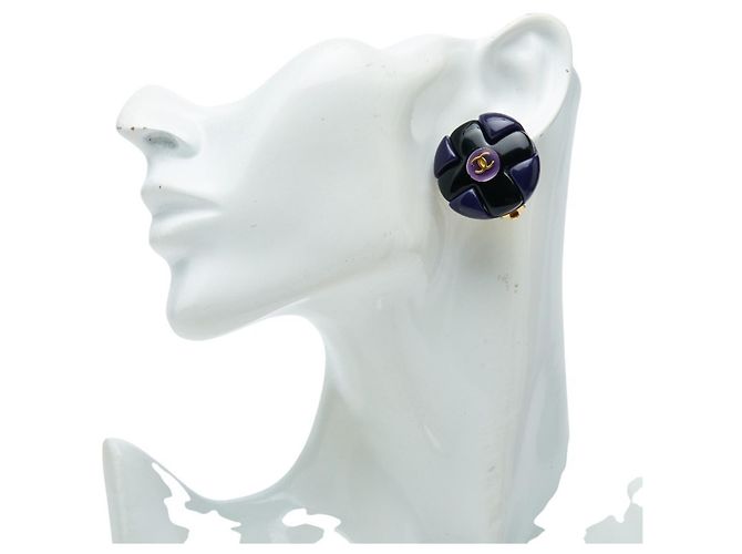 Timeless Orecchini a clip Chanel Vintage Coco Mark Nero D'oro Blu navy - vista 5