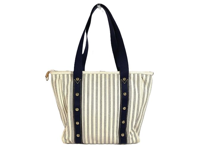 Borsa a tracolla Louis Vuitton Antigua Cabas MM Bianco Blu navy - vista 2